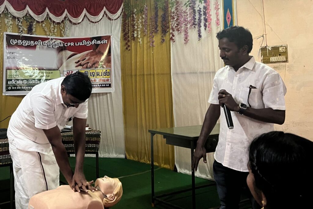 Mr. P.M.S. Rajan, President of Keelapavoor Town Panchayat, officially inaugurates the free medical camp